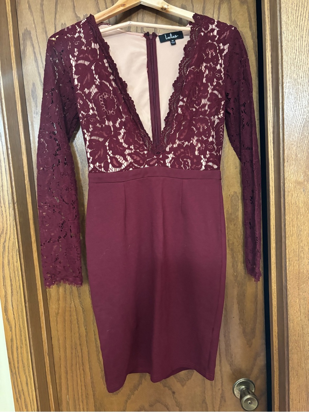 Lulu's Wine Lace Long Sleeve Bodycon Dress